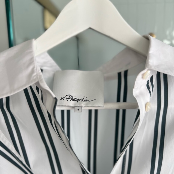 NWOT 3.1 PHILLIP LIM Asymmetric striped cotton-blend poplin shirt size 4 - Picture 8 of 8